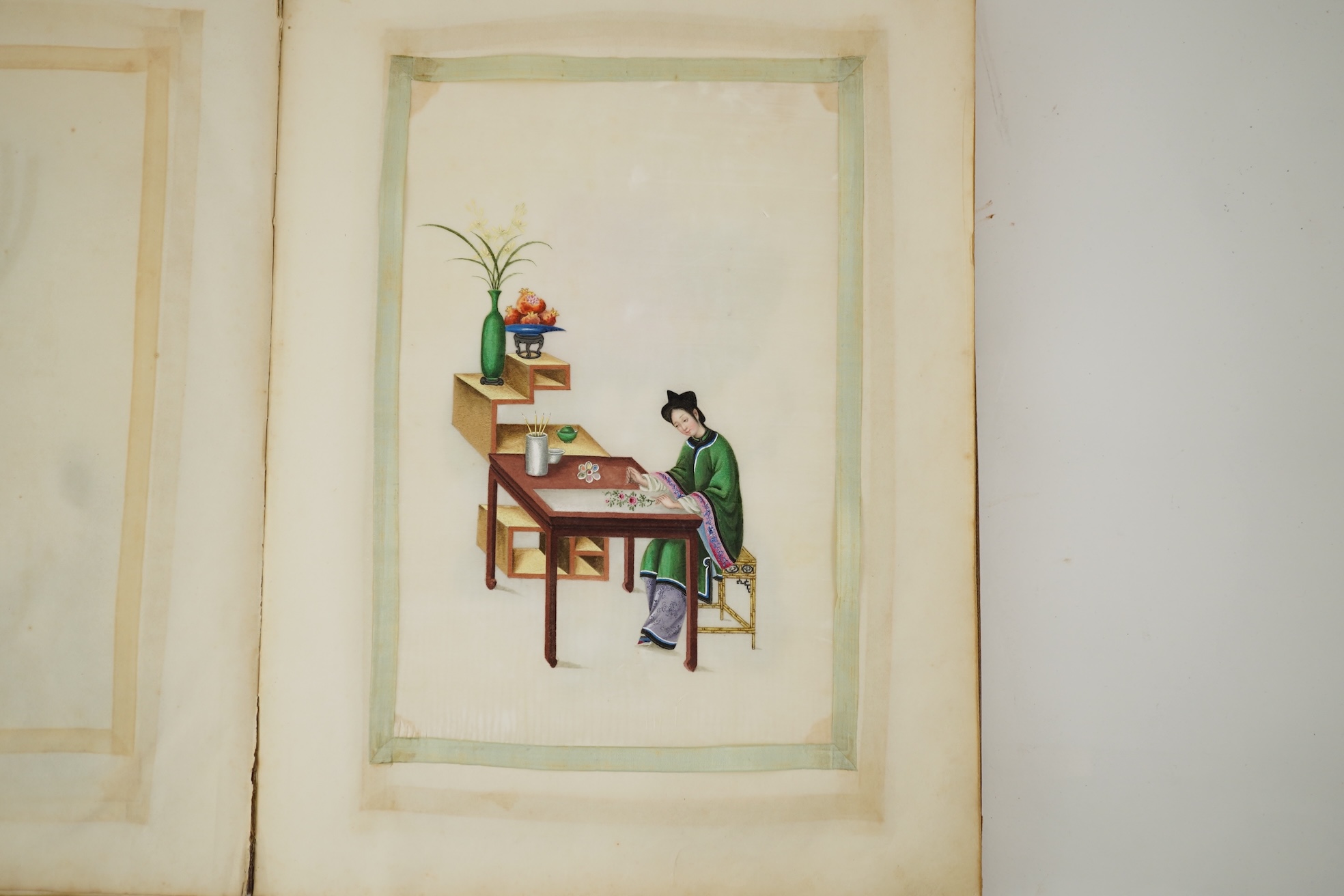 Chinese Guangzhou School , (mid 19th century), Album of 22 watercolours on pith paper and a pencil drawing on rice paper